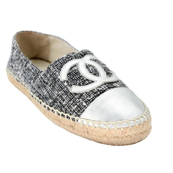Chanel Espadrille 37 Tweed Leather Cap Toe CC Flats CC-S0224P-0009 - Picture 7 of 11